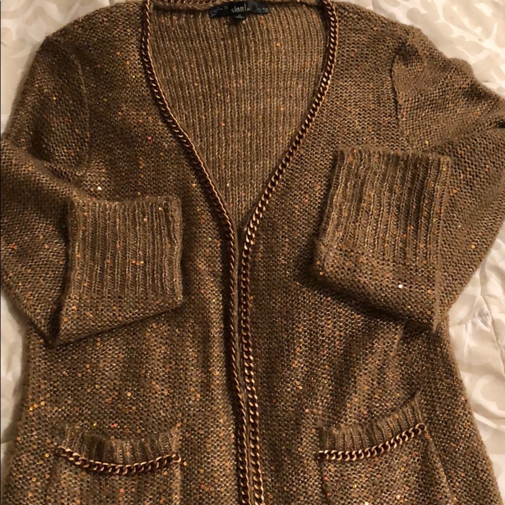 Sequin sweater w chain detail